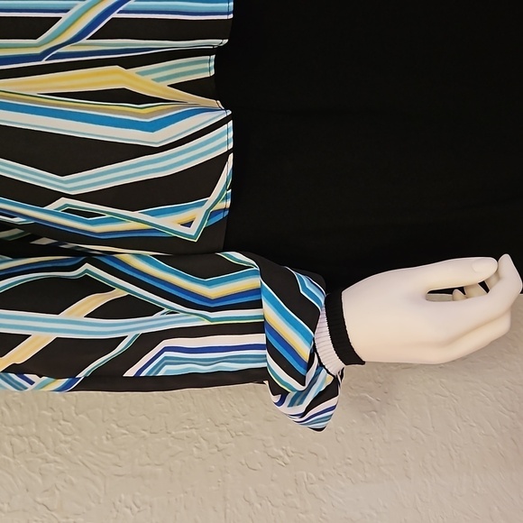 VTG BISOU BISOU Geometric Striped Mod Festival Disco Blouse Medium - Picture 6 of 11